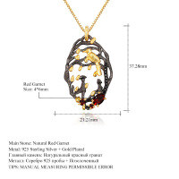 wholesale S925 Sterling Silver Designer Vintage Style Gemstone Pendant Dreamlike Blossom Design Natural Garnet Necklace Pendant-Natural garnet pendant (with silver chain)