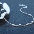 wholesale S925 Sterling Silver Korean-style Fashion Ankle Bracelet Women's Checkered Silver Jewelry Single-layer Small Square Anklet Accessory-0-3