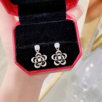 wholesale S925 Sterling Silver Three-Layer Rose Flower Ear Studs, Korean New Style, Personalized Luxury, Minimalist and Exquisite Women's Earrings-Camellia Earrings--White Gold 925 Silver