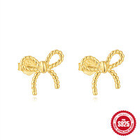 wholesale 925 Sterling Silver Twist Bow Tie Necklace and Earring Set, Ins Design, Commuter Chic-Gold-Earrings 925 Silver