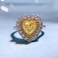 wholesale S925 silver heart-shaped yellow diamond ring, simulated diamond ring, halo setting 7*7 yellow diamond women's ring-0-0