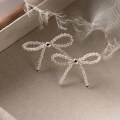 wholesale S925 Sterling Silver Fresh and Sweet Style Cute Design Pearl Bow Ear Studs M05572-0-4