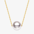 wholesale 18K gold set with natural pearl Lulutong necklace, round Japanese seawater pearl with strong luminous and translucent pink Akoya pendant-0-2