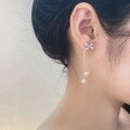 wholesale Sterling Silver Bow Pearl Earrings for Women, Small and Exquisite Design, Long Tassel Drop Earrings, Convertible Two-Way Wear Ear Jewelry-0-0