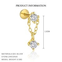 wholesale S925 Sterling Silver Cross-border Fashion Earrings For Women, Double-layer Fringe Chain, Zircon Inlaid, Versatile Luxury-E4658-Gold/Single 925 Silver