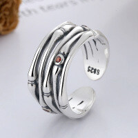 wholesale S925 sterling silver vintage distressed creative horizontal stripe niche design minimalist and unique red zirconia open ring-FYJ668/approx. 5.4g>925 silver