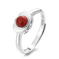 wholesale S925 Sterling Silver Vintage and Unique Gold Ingot Coin Inlaid with Southern Red Agate Auspicious Openable Ring for Women-0-4