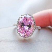 wholesale S925 Silver ZHUOZHIFAN Jewelry High Carbon Diamond Simulated Engagement Ring 9*13 Oval Yellow Diamond Ring for Women-Pink No. 7