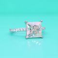 wholesale S925 Sterling Silver Four-Prong Square Moissanite Ring for Women, Micro-Paved Princess Cut, Thin and Small Stackable Band-0-2