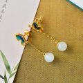 wholesale 925 Silver Gold-Plated Enamel Butterfly Earrings with Hetian Jade Inlay in Retro Chinese Style-0-5