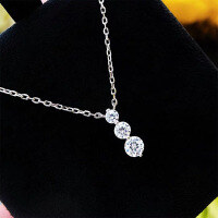 wholesale 925 Silver Three-Stone In-Line Diamond Necklace Pendant, New Arrival from Zhuozhifang Jewelry, Women's European and American Ins Light Luxury Style-N229 Three Stone Necklace 925 Silver