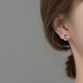 wholesale Metal S925, black matte circular ear clips for women, Korean-style minimalist wide geometric hoop earrings E7163-0-3