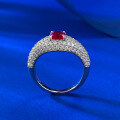 wholesale S925 Silver Mù Jǐng Jewelry New Style Fashionable Fully Set 5*5mm Pigeon Blood Red Exquisite Niche Stackable Ring for Daily Layering-0-1