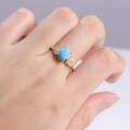 wholesale S925 Sterling Gold-Plated Fashion Ring for Women with High-Quality Synthetic Turquoise Stone, Exported-0-3