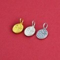 wholesale S925 Sterling Silver Fu Character Round Pendant Charm for Bracelet Necklace DIY Handmade Jewelry Accessories-0-1