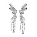 wholesale S925 silver new jewelry full diamond bow tassel long drop earrings for women, luxurious and high-end fashion-0-4