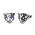 wholesale S925 sterling silver pin, stylish and creative cute little animal earrings, leopard head design for men and women, trendy hip-hop ear accessories-0-0