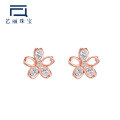 wholesale 9K Rose Gold Japanese Style Fresh and Sweet White Zircon Cherry Blossom Stud Earrings-0-0