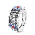 wholesale S925 Silver Retro Antique Style Resin-Inlaid Southern Red Agate Auspicious Cloud Abacus Rotatable Open Ring-0-4