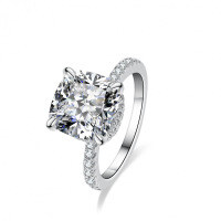 Sterling Silver 4ct Moissanite Ring Women's Fancy Square Radiant Cut Wholesale-Set with D-color moissanite (4 carats)  US No. 9