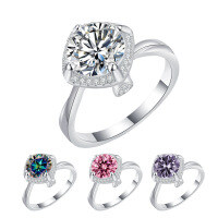 wholesale S925 Sterling Silver Cross-Border 3-Carat Colorful Moissanite Twist Shank Square Halo Ring Gift for Girlfriend Wedding Ring-3 carat (white moissanite) ring 9