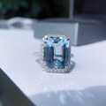wholesale S925 Sterling Silver Square Aquamarine Ring New Blue Adjustable Topaz Index Finger Ring-0-0