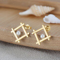 wholesale S925 Sterling Silver Geometric Square Earrings with Natural Freshwater Pearls, Vintage and Elegant Wholesale-0-0