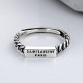 wholesale S925 Sterling Silver Square Plate English Letter Braided Open Ring Minimalist European and American Style Ins Niche Design Women's Ring-0-1