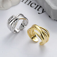 wholesale S925 Sterling Silver Irregular Creative Multi-layer Wrap Open Ring, Popular in Europe and America for Fashion Trendsetters-DFJ1089/Gold color Approximately 2.6g &gt; Opening adjustable