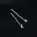 wholesale S925 Sterling Silver Short Asymmetric Star and Moon Ear Thread Korean Version Minimalist and Fresh Earrings M00047-0-1