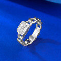 wholesale S925 Silver White Gold 5*7 Rectangular Zircon Cuban Ring Chain Hollow-Out Personality Live Cross-Border-0-1