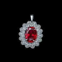 wholesale S925 Silver Cross-Border New Style Egg-Shaped 75ct Synthetic Emerald 12*16 with Pearl Chain 40+5cm-11ct cultured ruby with pearl necklace [N-1936]  40cm + 5cm