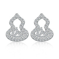 wholesale S925 Sterling Silver Diamond-Encrusted Small Gourd Earrings for Women, Niche Luxury Exquisite European and American Style-Platinum 925 silver