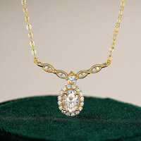 S925 Silver Women's Cross-Border New Moissanite Necklace, Simple Pendant-Set with 1 carat moissanite  925 silver
