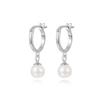 wholesale S925 Sterling Silver Retro Glass Bead Earrings With Pearl Accents For Women-E2814-White Gold/Glass Beads 925 Silver