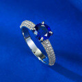 wholesale S925 Sterling Silver 1-Carat Sapphire Ring with 65 Luxurious Halo Setting, European and American Style Women's Ring-0-3