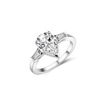 wholesale 925 Sterling Silver Three-Stone Teardrop Diamond Ring for Women, Small Niche High-End Luxury Classic Pear-Shaped Ring for Cross-Border Wholesale-Silver with High Carbon Diamonds and Platinum US Size 8