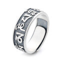wholesale S925 sterling silver antique matte polished process six-word mantra unisex ring ethnic bohemian style-0-5