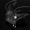 wholesale S925 Sterling Silver Cross-Border Niche Minimalist Four-Leaf Clover Tassel Pendant with D Color Moissanite Women's Necklace-0-2