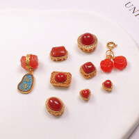 wholesale S925 silver gold-plated natural southern red agate love saddle oval accessory bracelet bead DIY semi-finished product-Love