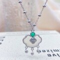 wholesale S925 Sterling Silver Chalcedony "Fu" Character Longevity Lock Necklace, Fashionable National Trend Style, Niche Design, High-End Sense Collarbone Chain-0-3