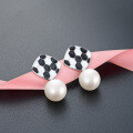 wholesale S925 Sterling Silver Retro Enamel Drop Glaze Black and White Check Earrings, Autumn and Winter New Arrival, Hong Kong Style Vintage Cross-Border New Product-0-1