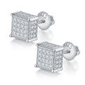 wholesale S925 Silver Full Diamond Personality Earrings, Moissanite Square Earrings for Men and Women, Fashionable Euro-American Export Trend-0-1