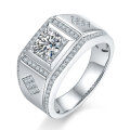 wholesale 925 Sterling Silver Euro-American D Color Moissanite 1 Carat Men's Ring Wide Band Men's Ring High-End Cross-Border Best-Seller-0-1
