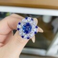 wholesale 925 Sterling Silver Ring for Women with Blue Sapphire Aquamarine and Full Diamond Gemstone, TikTok Live Streaming Bestseller Direct from Manufacturer-0-0