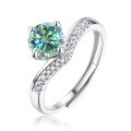 wholesale S925 Silver Adjustable 1 Carat Green Moissanite Crown Four-Prong Ring with GRA Certificate-0-4