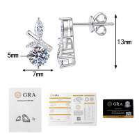 S925 Sterling Silver Bamboo Leaf Moissanite Earrings-50 points + 50 points Moissanite  925 Silver