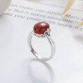 wholesale S925 Sterling Silver Vintage Style Retro Red Agate Classical Elegant Trendy Creative Design Adjustable Ring-0-0