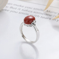 wholesale S925 Sterling Silver Vintage Style Retro Red Agate Classical Elegant Trendy Creative Design Adjustable Ring-YFJ1165/approx. 3.3g Adjustable opening