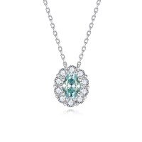 wholesale 18k gold-plated S925 silver necklace with French Paraiba-colored aqua blue moissanite 5*7mm oval pendant for women-Original color 1 carat (side stone zircon)  925 silver